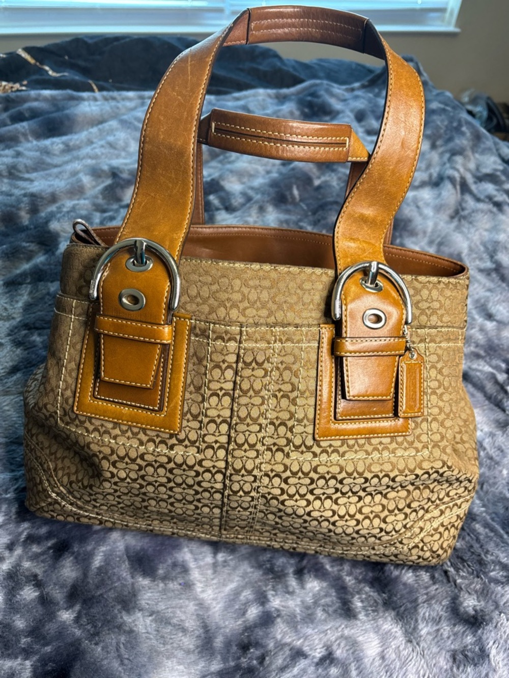 Coach Brown Signature Canvas Tote with Tan Leather Trim